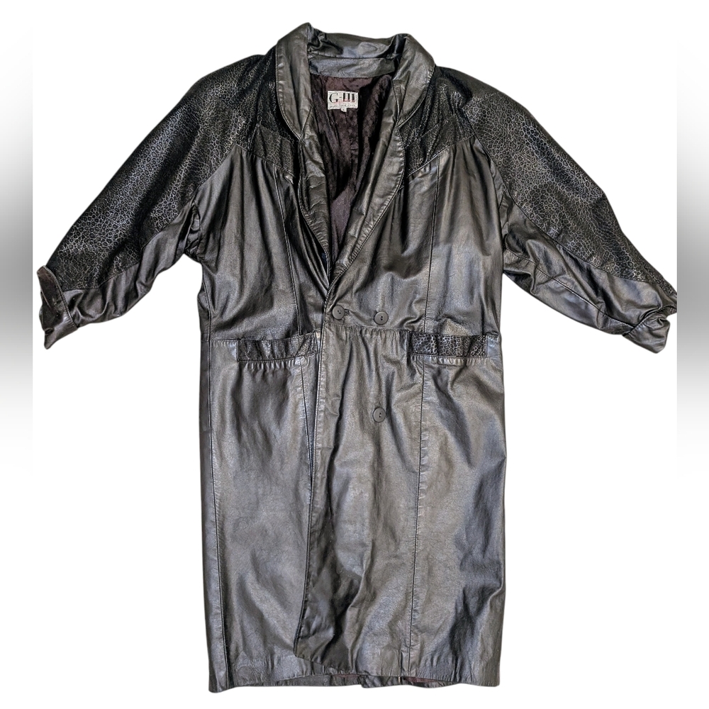 Vintage Genuine Leather Black Trench Coat